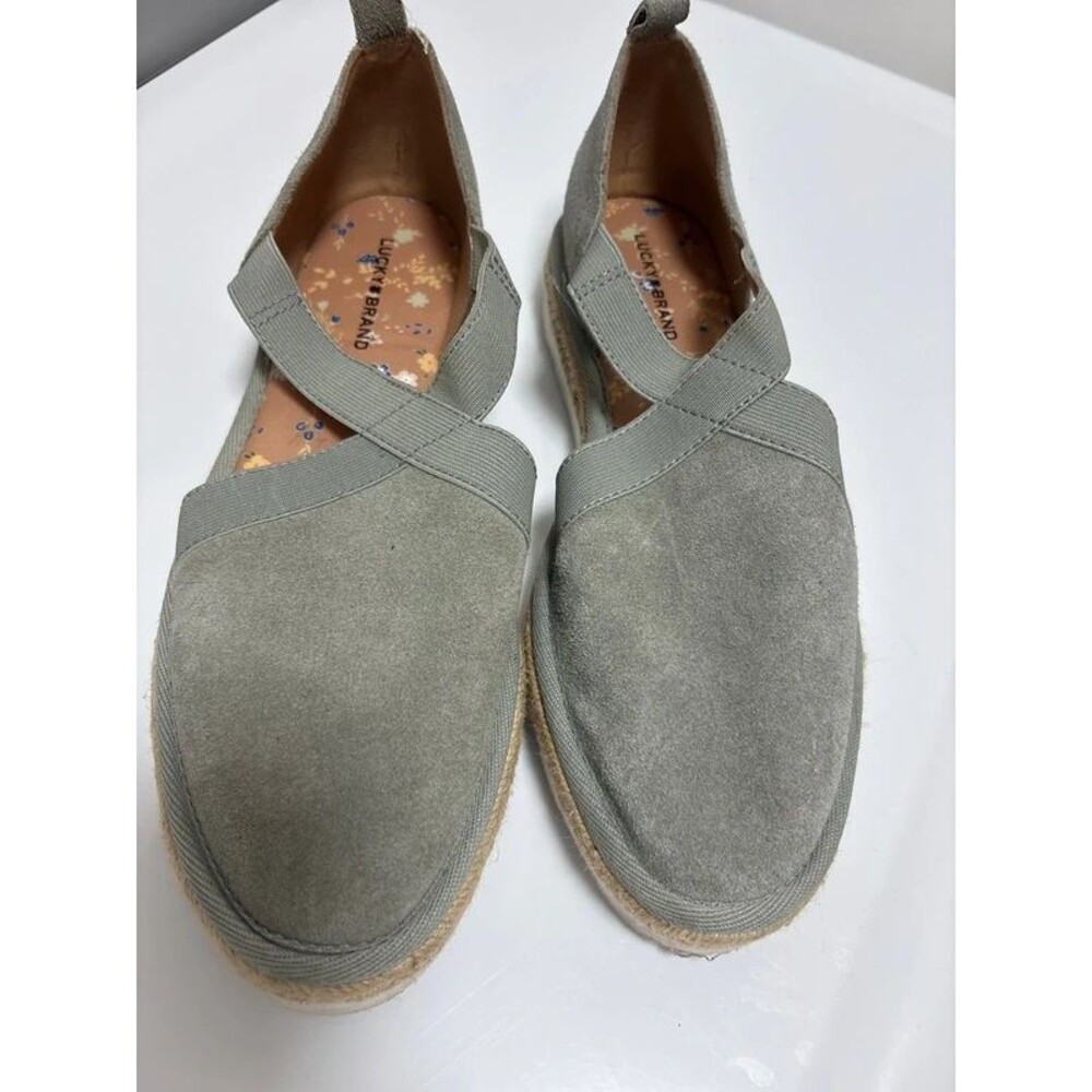 Lucky Brand Espadrille Flats Gray Suede Crisscross Straps Size 9